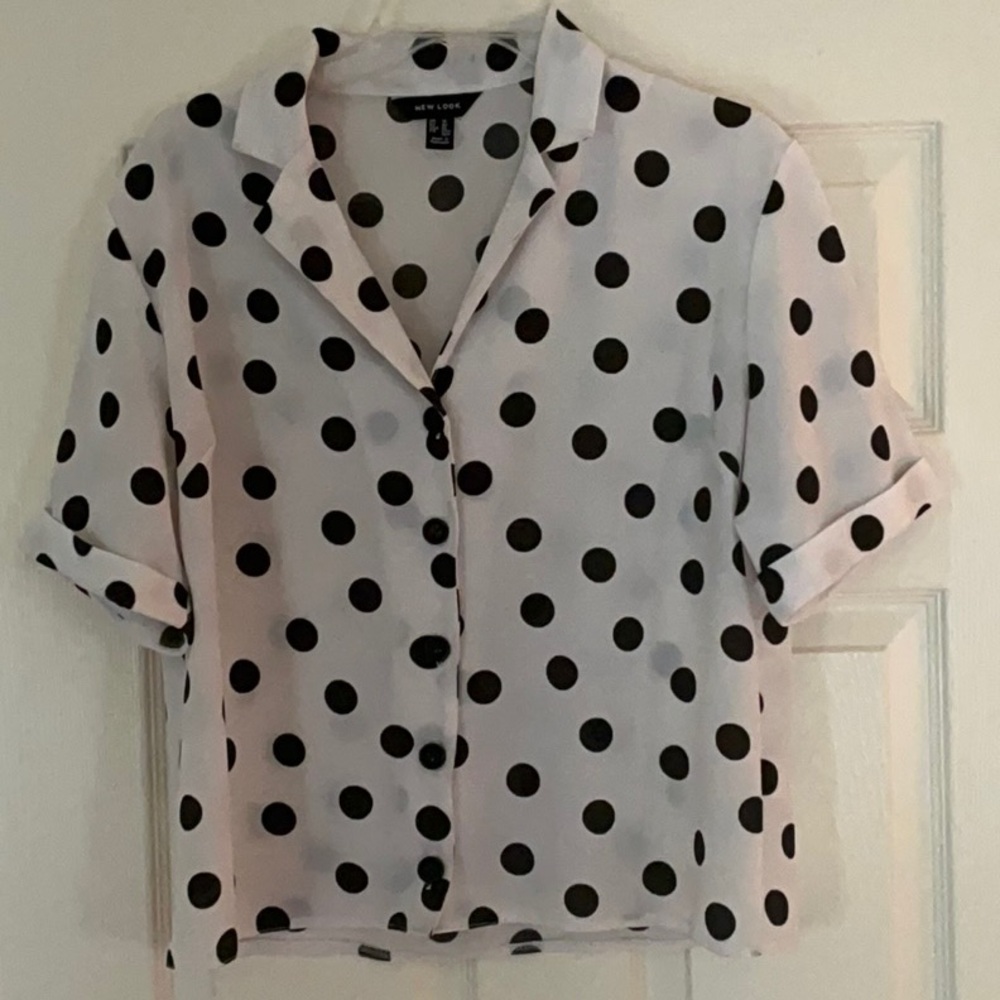 New Look Cream Short Sleeve Notched Collar Button Down